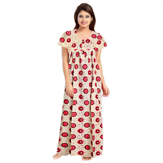 PKRKART Women's Cotton Printed Maxi Nighty (Red)