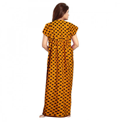 PKRKART Women's Cotton Printed Maxi Nighty (Mustard)