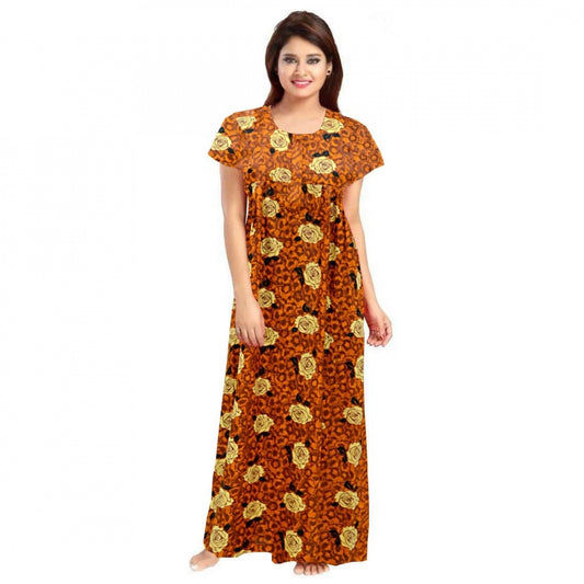 PKRKART Women's Cotton Printed Maxi Nighty (Mustard)