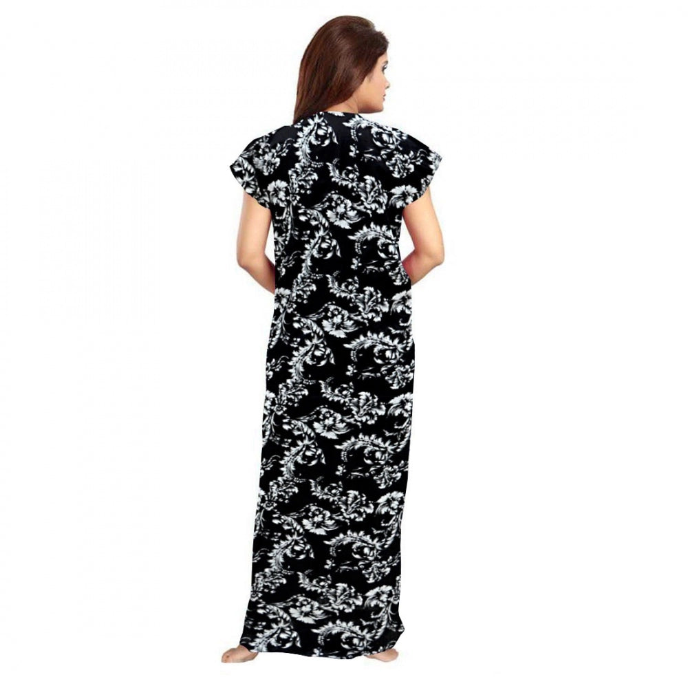 PKRKART Women's Cotton Printed Maxi Nighty (Black)