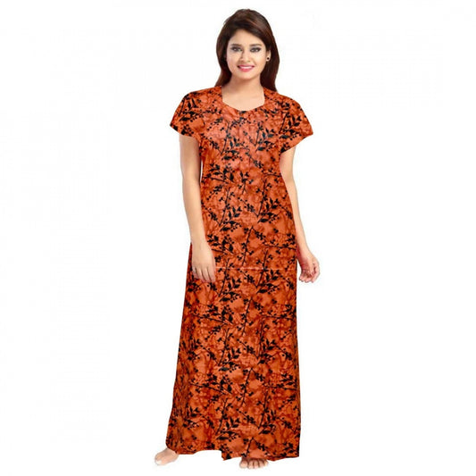 PKRKART Women's Cotton Printed Maxi Nighty (Orange)