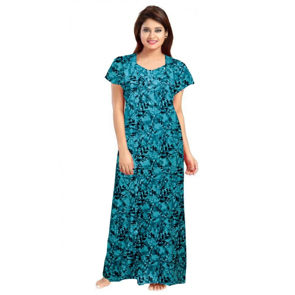 PKRKART Women's Cotton Printed Maxi Nighty (Blue)