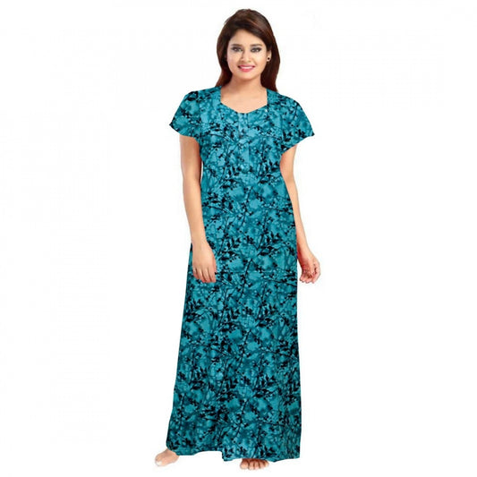 PKRKART Women's Cotton Printed Maxi Nighty (Blue)