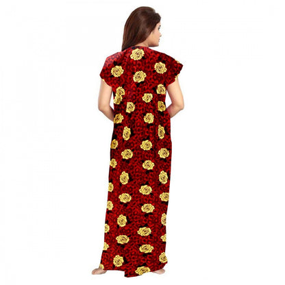 PKRKART Women's Cotton Printed Maxi Nighty (Maroon)