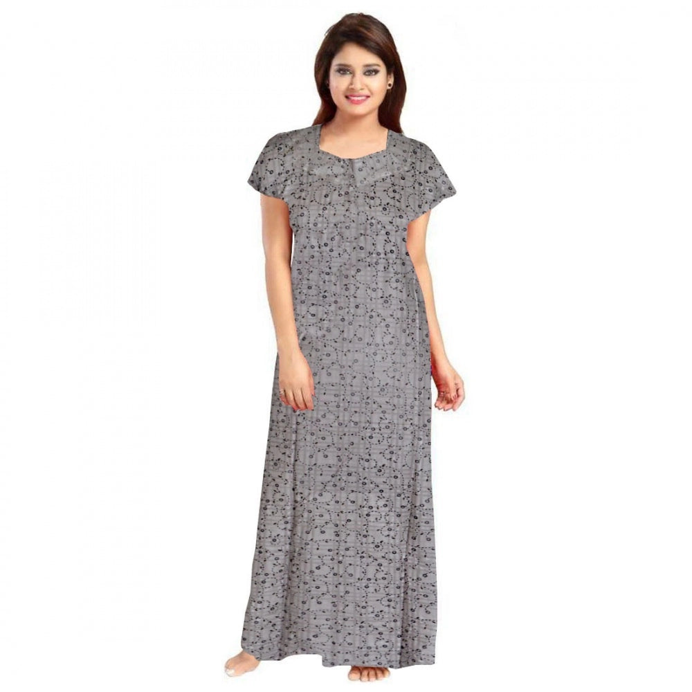 PKRKART Women's Cotton Printed Maxi Nighty (Grey)