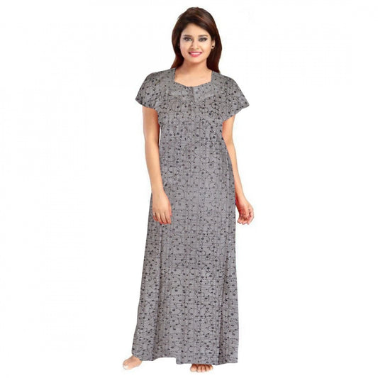 PKRKART Women's Cotton Printed Maxi Nighty (Grey)