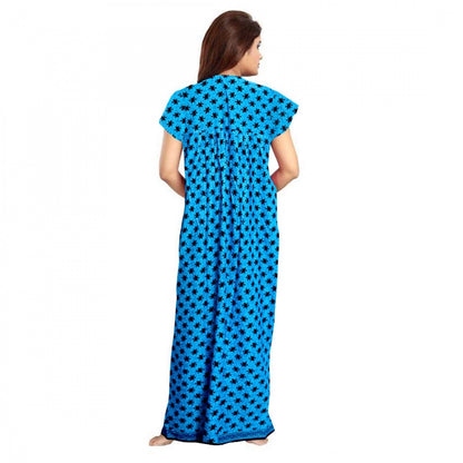 PKRKART Women's Cotton Printed Maxi Nighty (Aqua Blue)