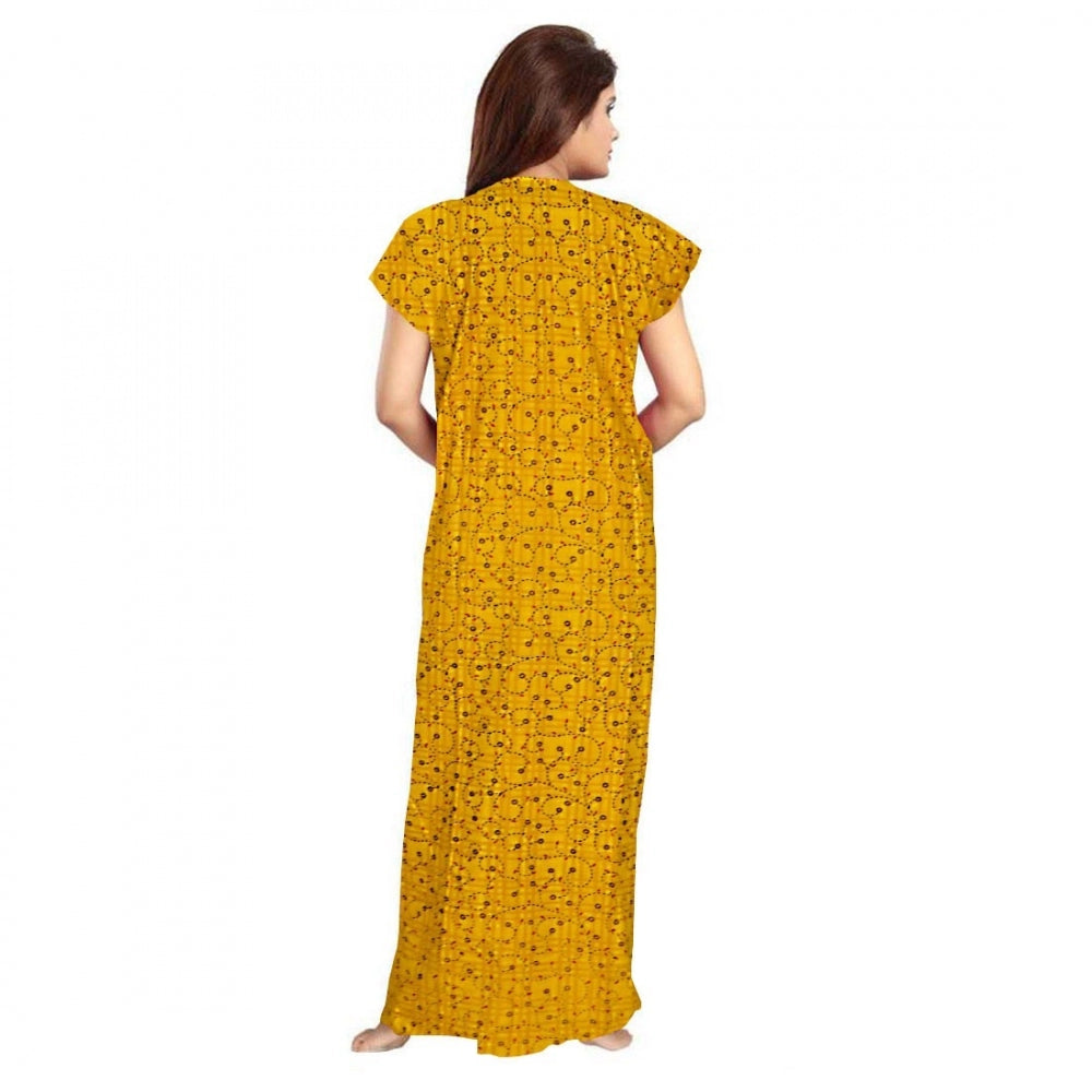 PKRKART Women's Cotton Printed Maxi Nighty (Yellow)