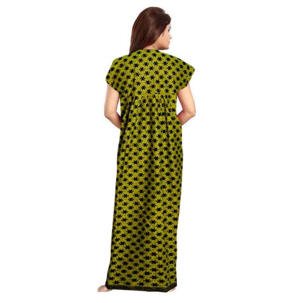 PKRKART Women's Cotton Printed Maxi Nighty (Green)