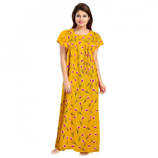 PKRKART Women's Cotton Printed Maxi Nighty (Yellow)
