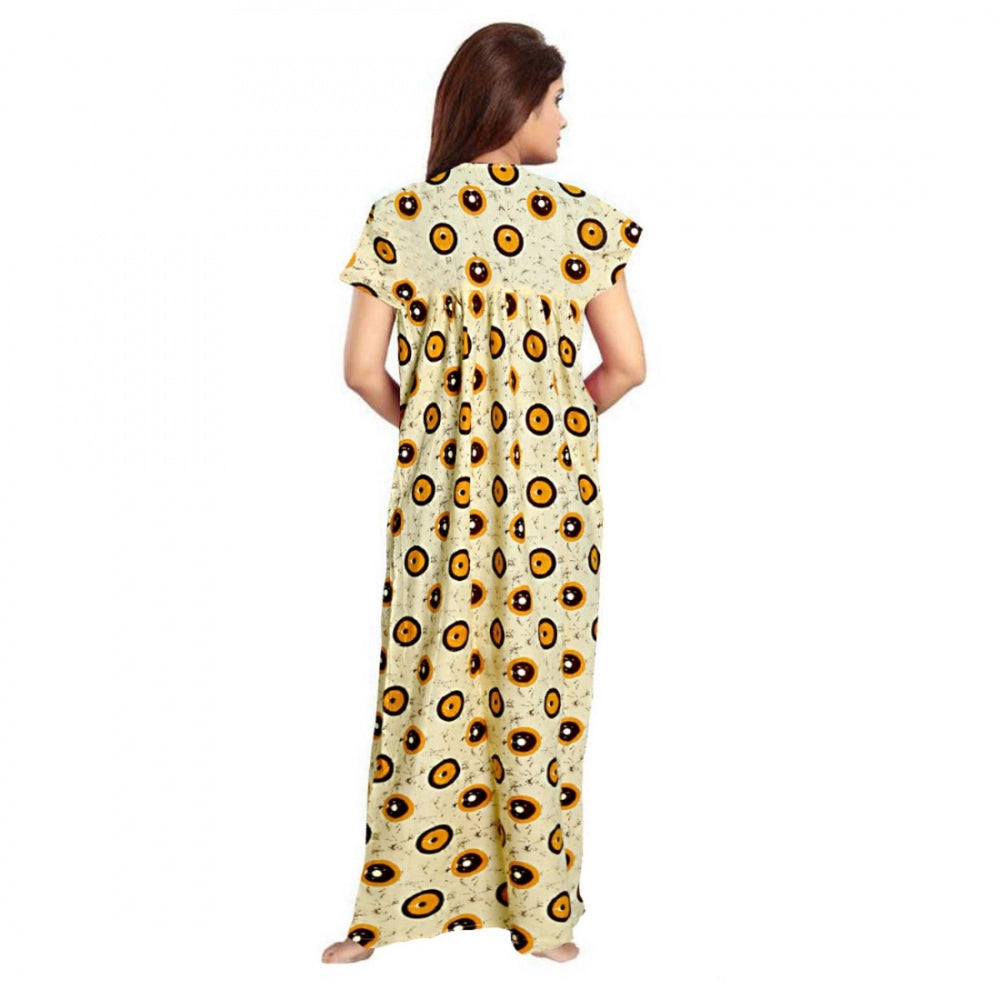 PKRKART Women's Cotton Printed Maxi Nighty (Off White)