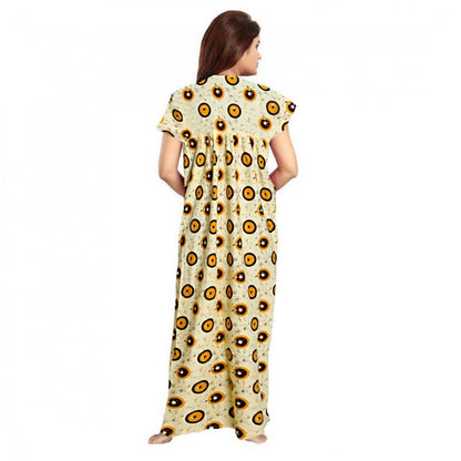 PKRKART Women's Cotton Printed Maxi Nighty (Off White)