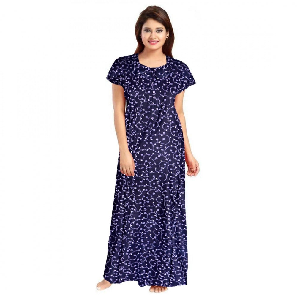 PKRKART Women's Cotton Printed Maxi Nighty (Blue)