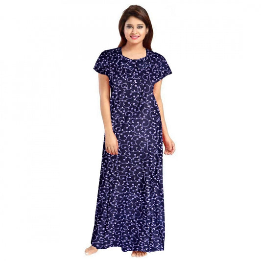 PKRKART Women's Cotton Printed Maxi Nighty (Blue)
