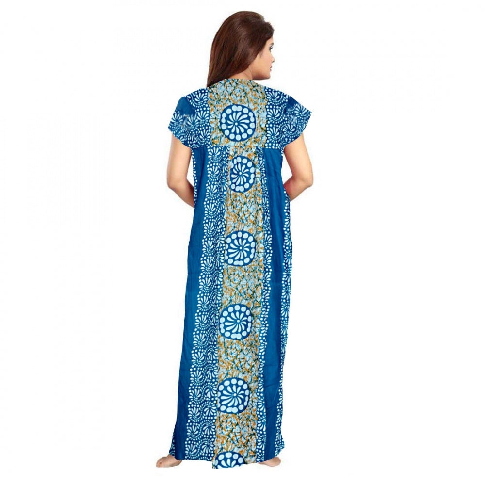 PKRKART Women's Cotton Printed Maxi Nighty (Blue)
