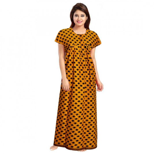 PKRKART Women's Cotton Printed Maxi Nighty (Mustard)