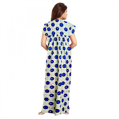 PKRKART Women's Cotton Printed Maxi Nighty (Off White)