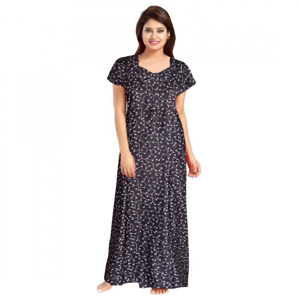PKRKART Women's Cotton Printed Maxi Nighty (Grey)