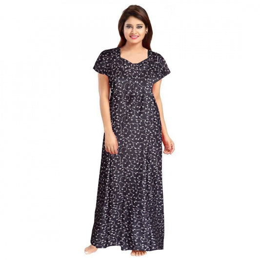 PKRKART Women's Cotton Printed Maxi Nighty (Grey)