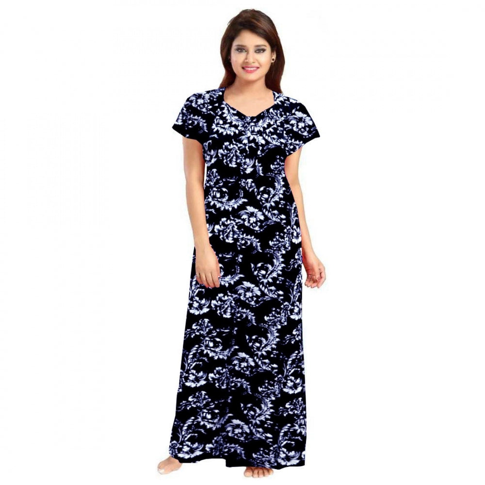 PKRKART Women's Cotton Printed Maxi Nighty (Blue)