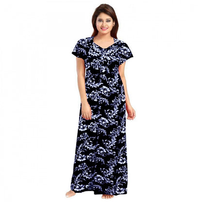PKRKART Women's Cotton Printed Maxi Nighty (Blue)