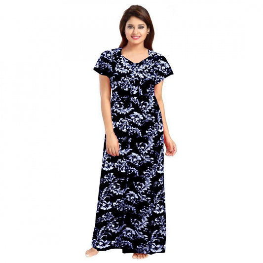 PKRKART Women's Cotton Printed Maxi Nighty (Blue)