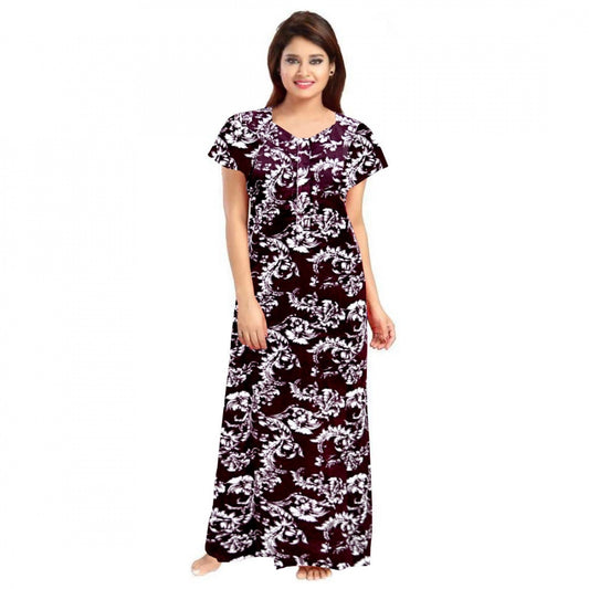 PKRKART Women's Cotton Printed Maxi Nighty (Wine)