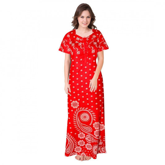 PKRKART Women's Cotton Printed Maxi Nighty (Red)