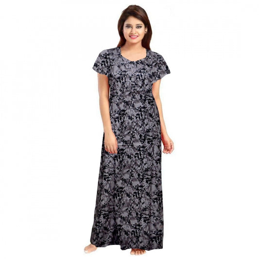 PKRKART Women's Cotton Printed Maxi Nighty (Grey)