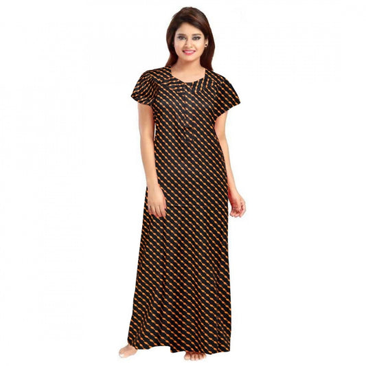 PKRKART Women's Cotton Printed Maxi Nighty (Brown)
