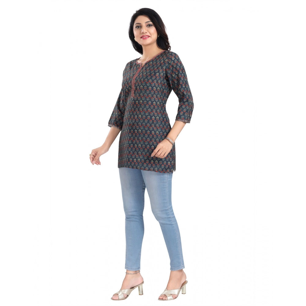 PKRKART Women's 3/4th Sleeve Viscose Blend Tunic Short Top (Blue)