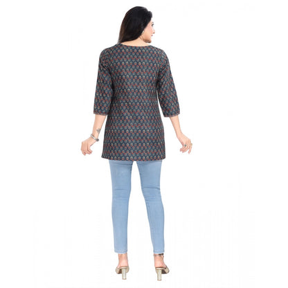 PKRKART Women's 3/4th Sleeve Viscose Blend Tunic Short Top (Blue)