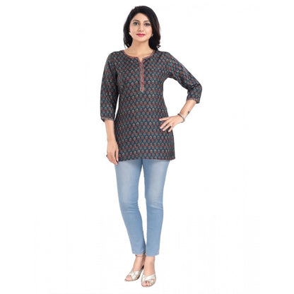 PKRKART Women's 3/4th Sleeve Viscose Blend Tunic Short Top (Blue)
