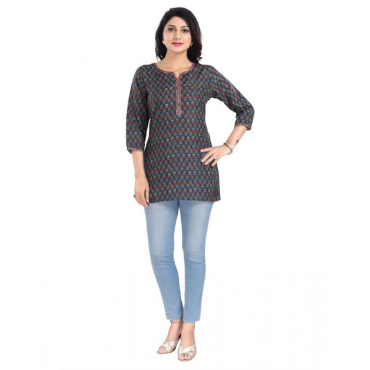 PKRKART Women's 3/4th Sleeve Viscose Blend Tunic Short Top (Blue)