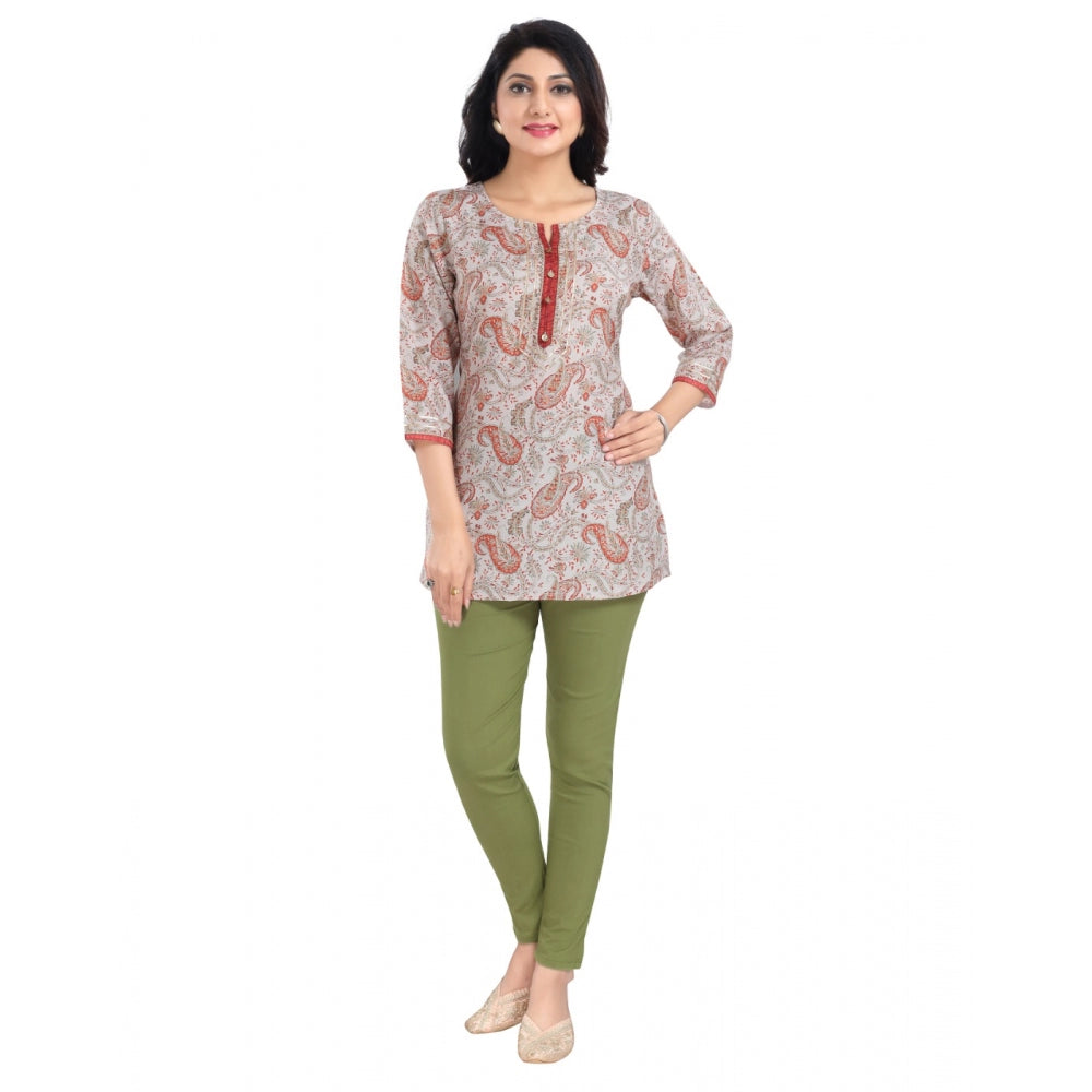 PKRKART Women's 3/4th Sleeve Viscose Blend Tunic Short Top (Off White)