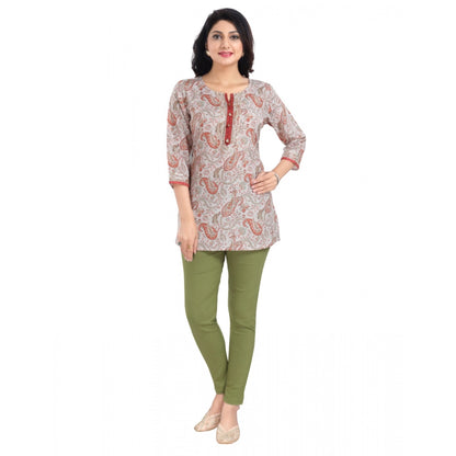 PKRKART Women's 3/4th Sleeve Viscose Blend Tunic Short Top (Off White)