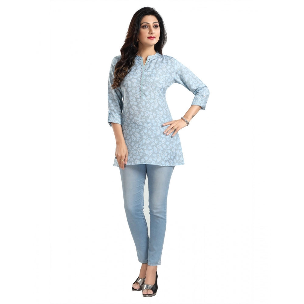 PKRKART Women's 3/4th Sleeve Viscose Blend Tunic Short Top (Blue)