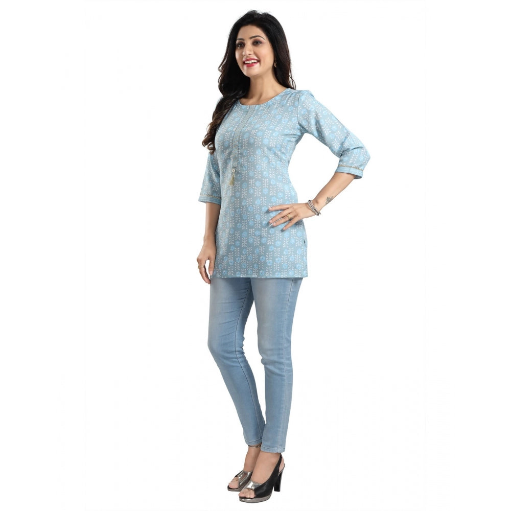 PKRKART Women's 3/4th Sleeve Viscose Blend Tunic Short Top (Blue)