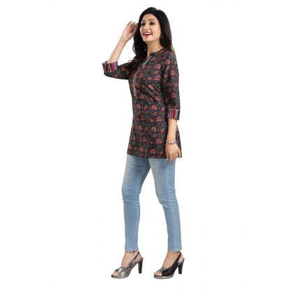 PKRKART Women's 3/4th Sleeve Viscose Blend Tunic Short Top (Black)