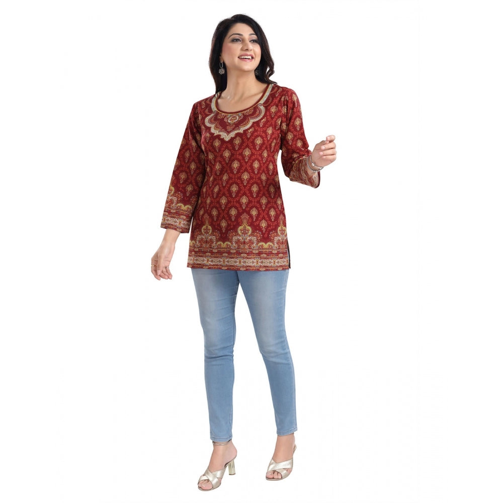 PKRKART Women's 3/4th Sleeve Summer Cool Tunic Short Top (Red)