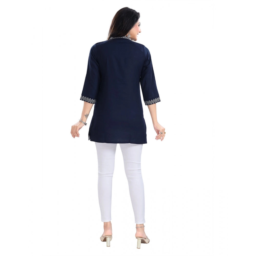 PKRKART Women's 3/4th Sleeve Viscose Tunic Short Top (Blue)