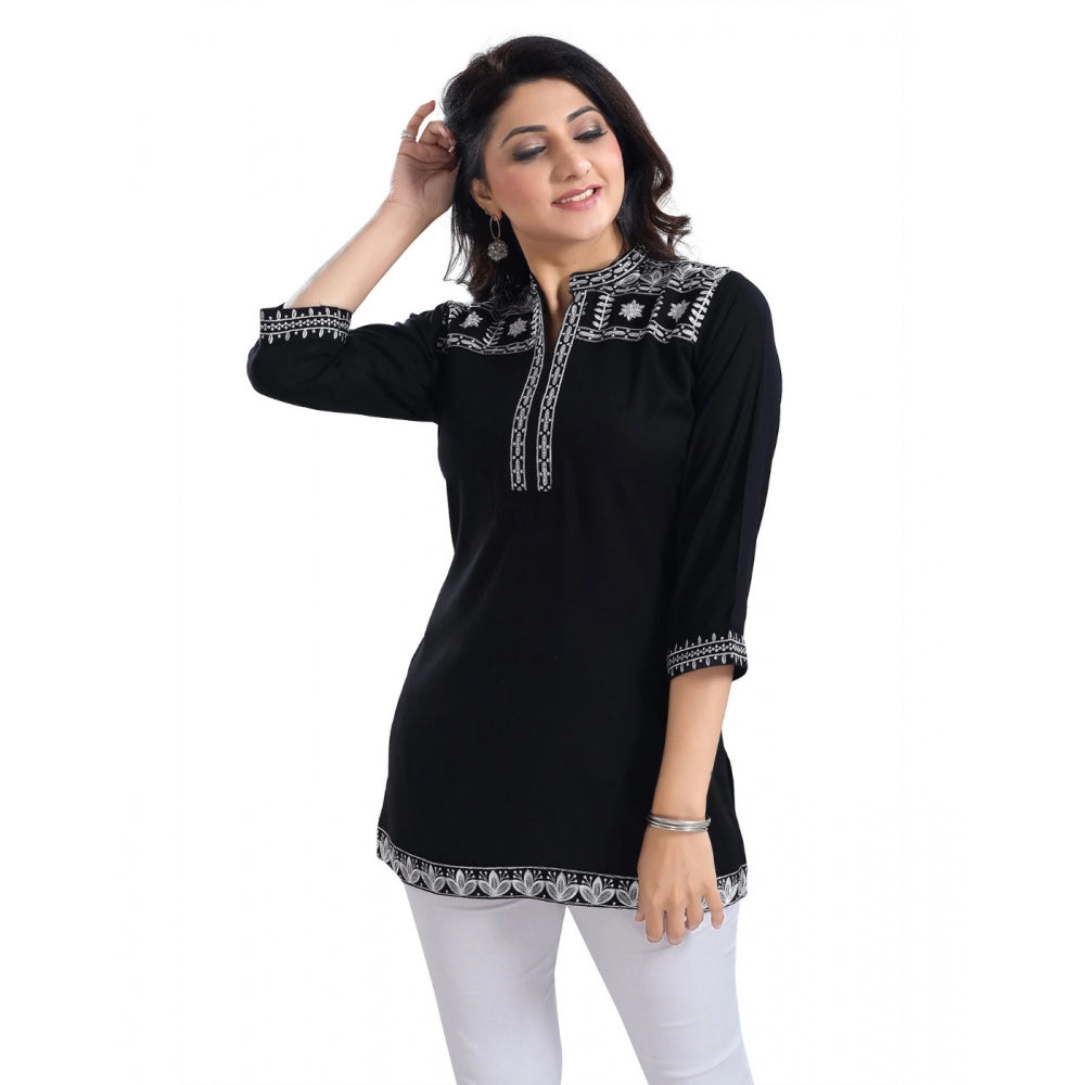 PKRKART Women's 3/4th Sleeve Viscose Tunic Short Top (Black)