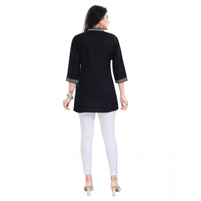 PKRKART Women's 3/4th Sleeve Viscose Tunic Short Top (Black)