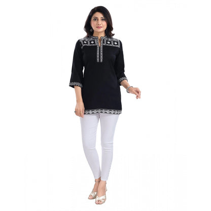 PKRKART Women's 3/4th Sleeve Viscose Tunic Short Top (Black)