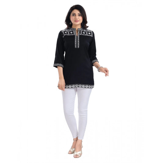 PKRKART Women's 3/4th Sleeve Viscose Tunic Short Top (Black)