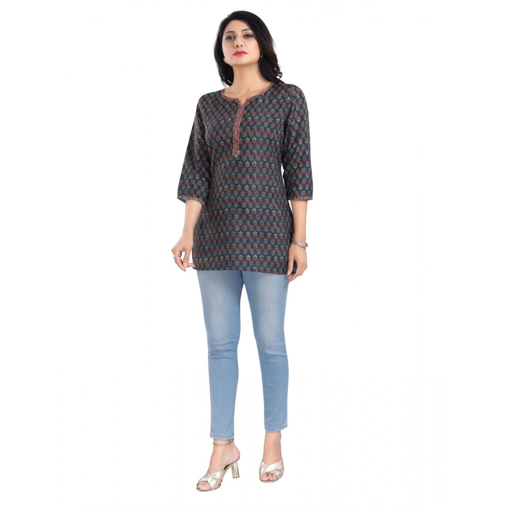 PKRKART Women's 3/4th Sleeve Viscose Blend Tunic Short Top (Blue)