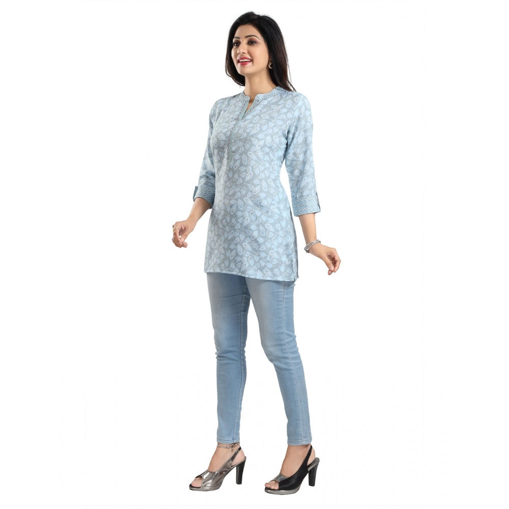 PKRKART Women's 3/4th Sleeve Viscose Blend Tunic Short Top (Blue)