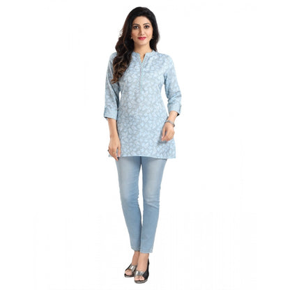 PKRKART Women's 3/4th Sleeve Viscose Blend Tunic Short Top (Blue)