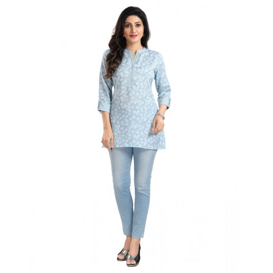 PKRKART Women's 3/4th Sleeve Viscose Blend Tunic Short Top (Blue)