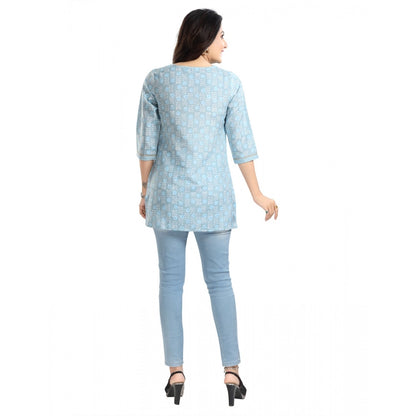 PKRKART Women's 3/4th Sleeve Viscose Blend Tunic Short Top (Blue)